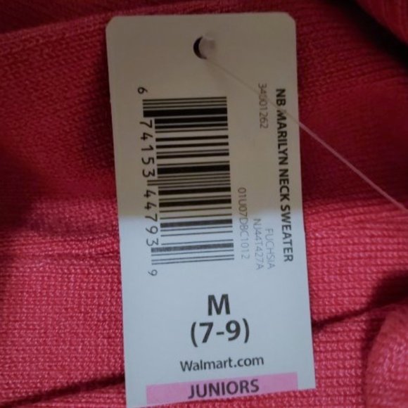 No Boundaries Fuchsia On/OFF Shoulder Button Detail Sweater Size M (7-9) NWT - Picture 7 of 7